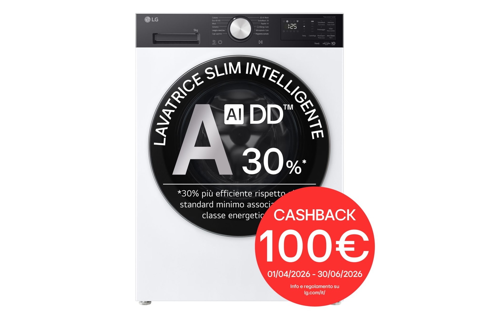 Immagine frontale della lavatrice LG F2NX50S9TKC con cashback